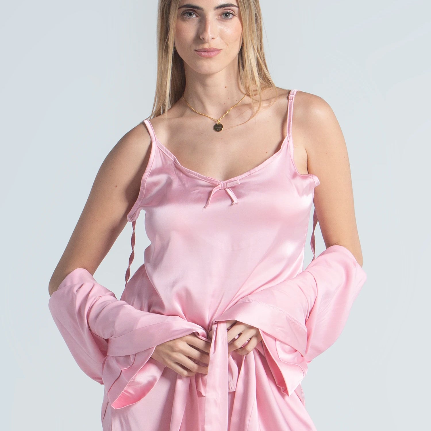 Eve Chantelle Royal Rose Pink Satin Pajama Set