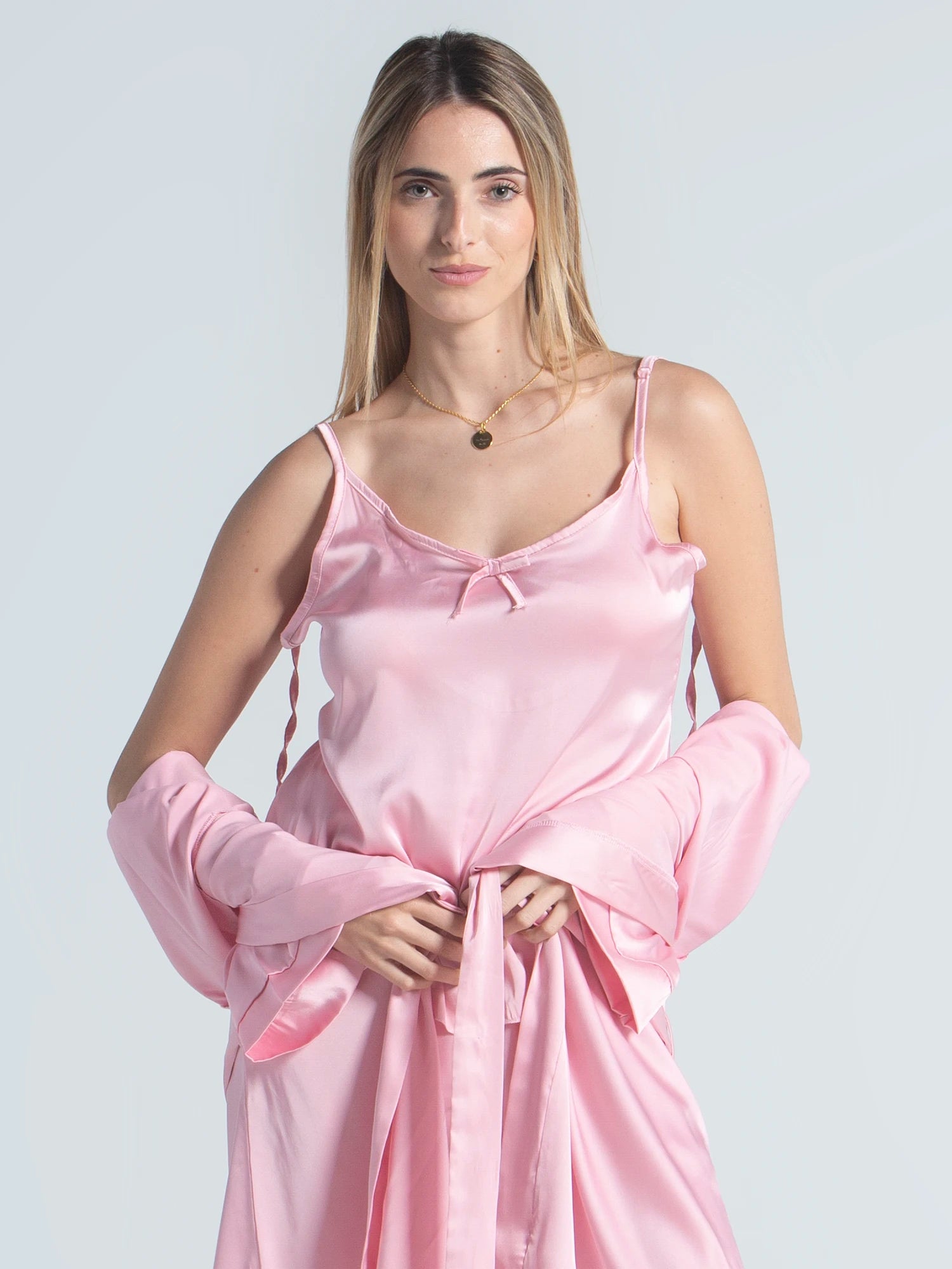 Eve Chantelle Royal Rose Pink Satin Pajama Set
