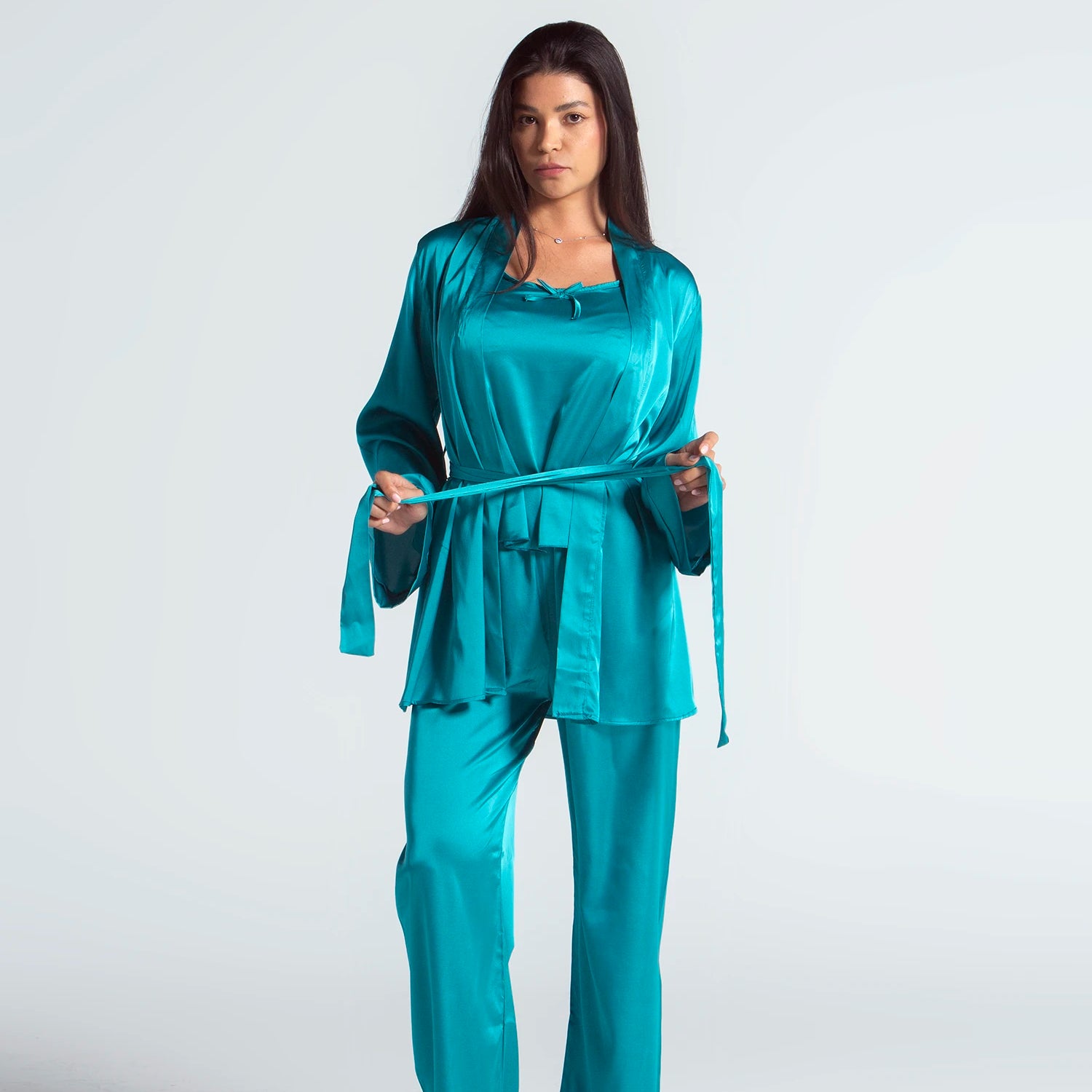 Eve Chantelle Royal Green Satin Pajama Set