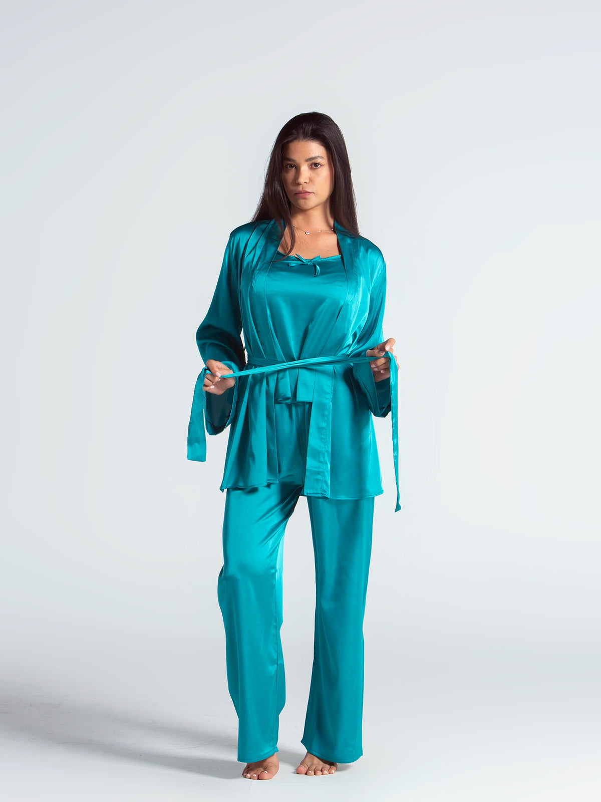 Eve Chantelle Royal Green Satin Pajama Set