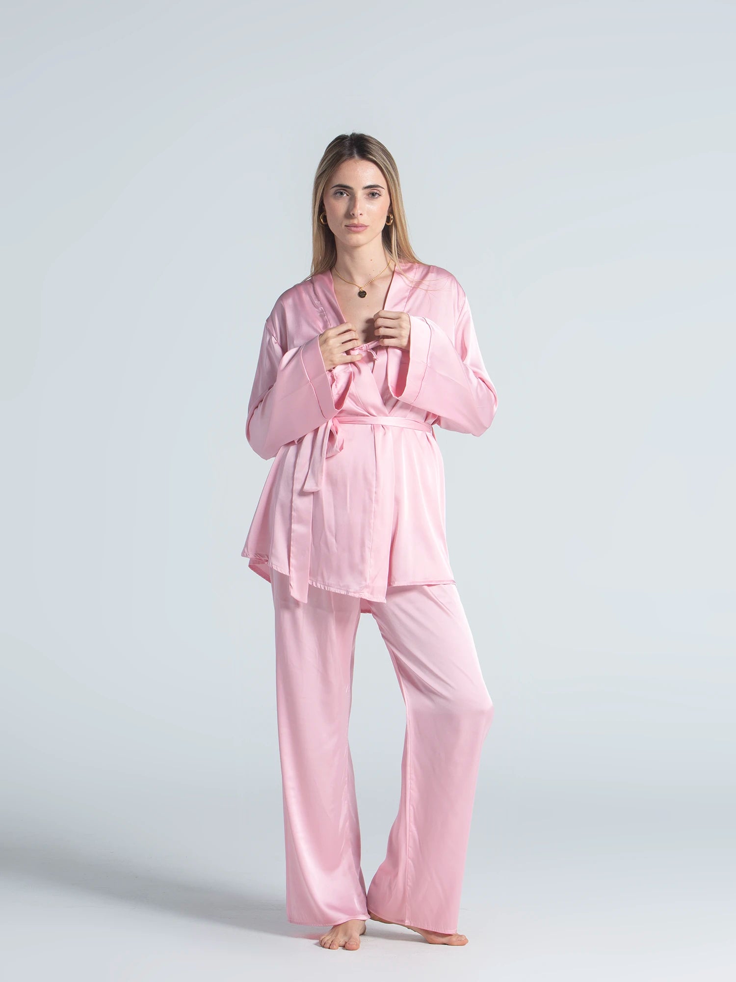 Eve Chantelle Royal Rose Pink Satin Pajama Set