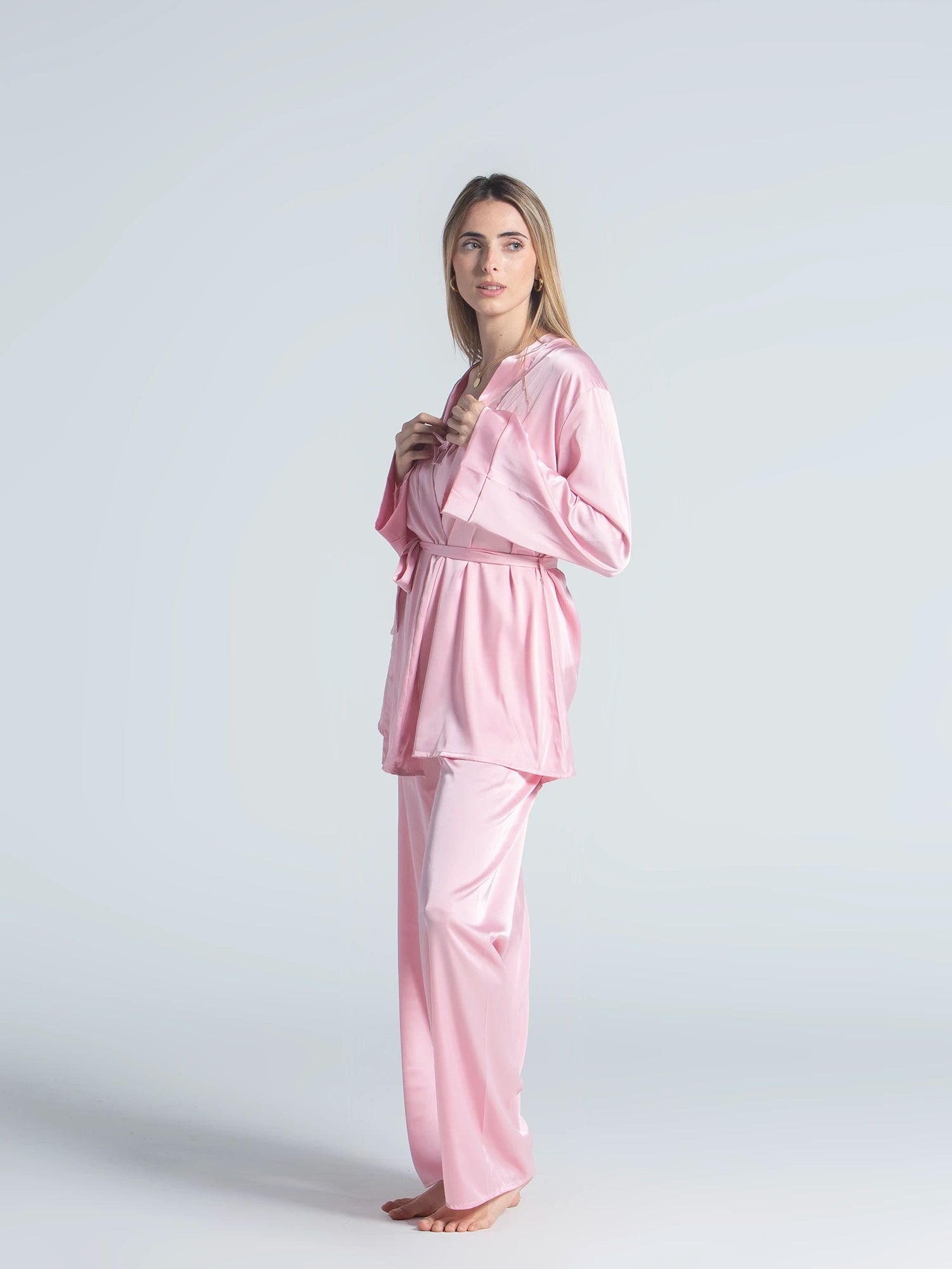 Eve Chantelle Royal Rose Pink Satin Pajama Set