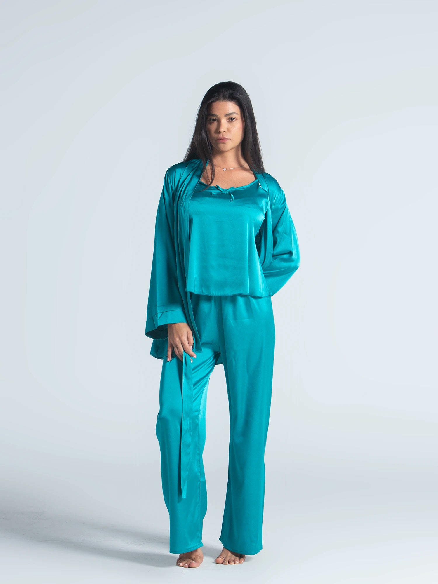 Eve Chantelle Royal Green Satin Pajama Set
