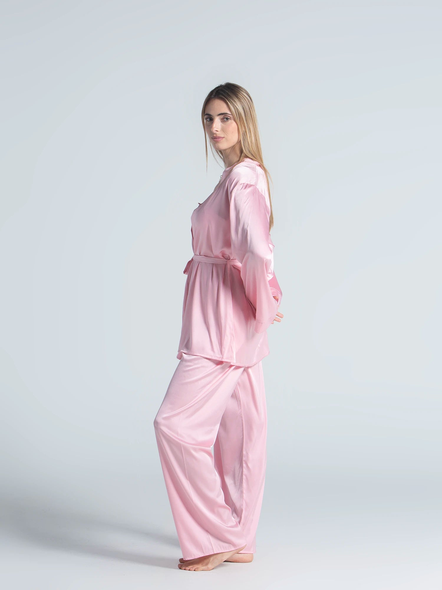 Eve Chantelle Royal Rose Pink Satin Pajama Set