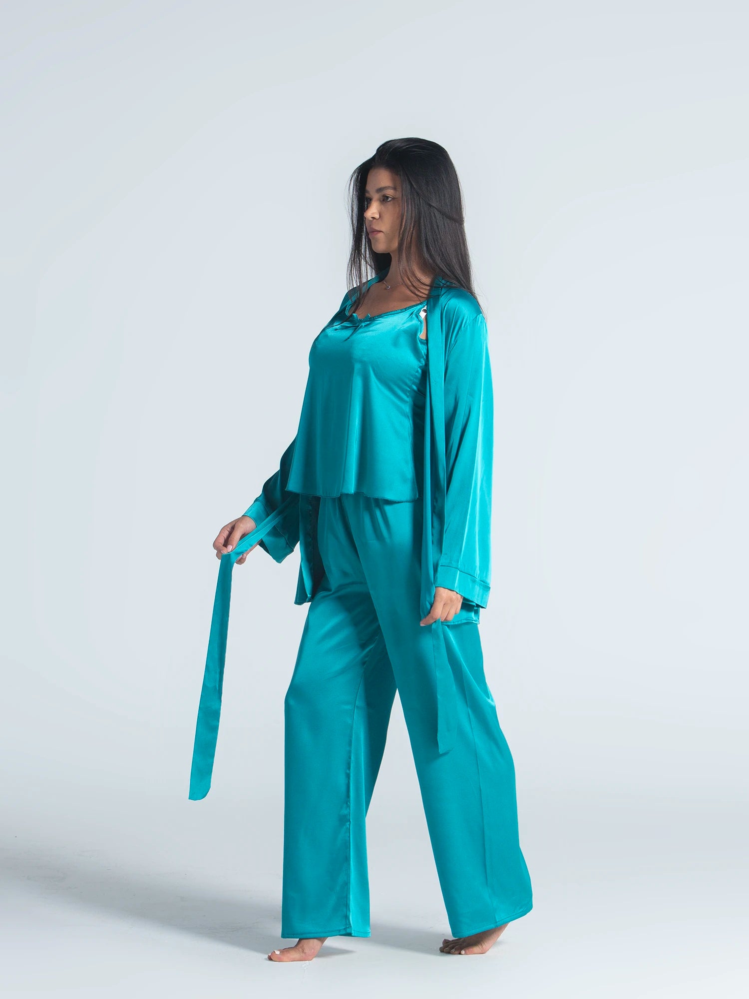 Eve Chantelle Royal Green Satin Pajama Set