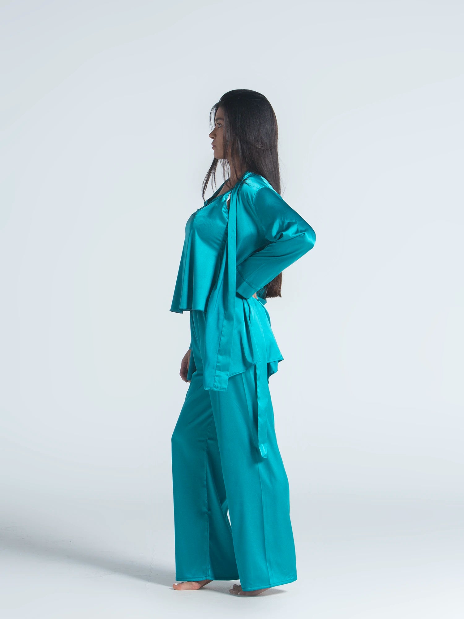 Eve Chantelle Royal Green Satin Pajama Set