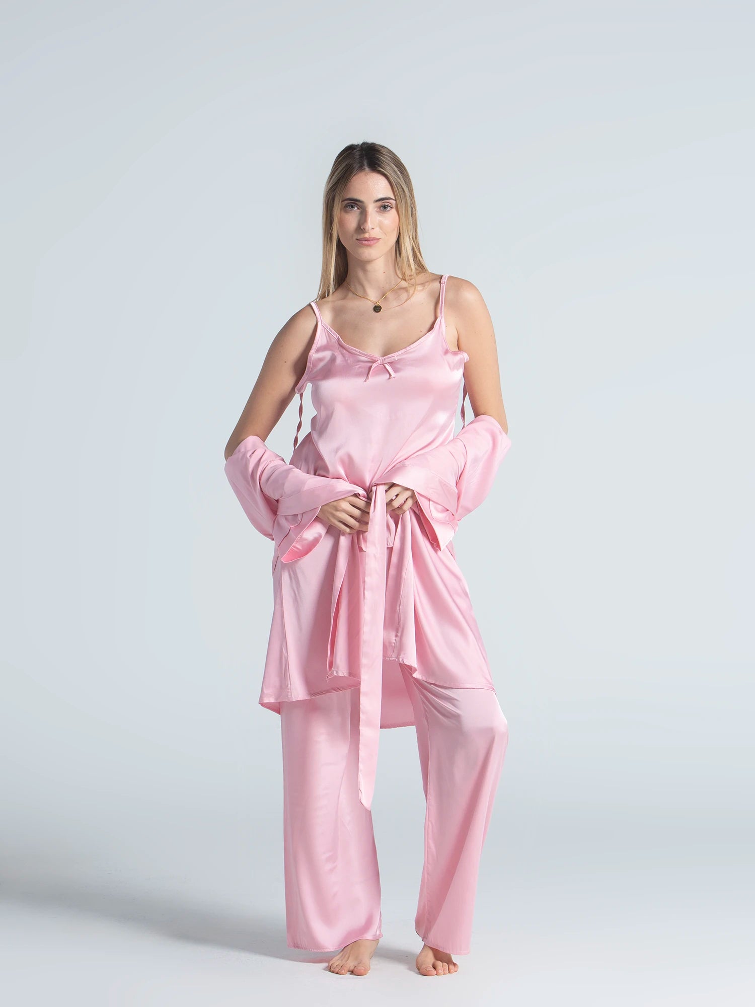Eve Chantelle Royal Rose Pink Satin Pajama Set