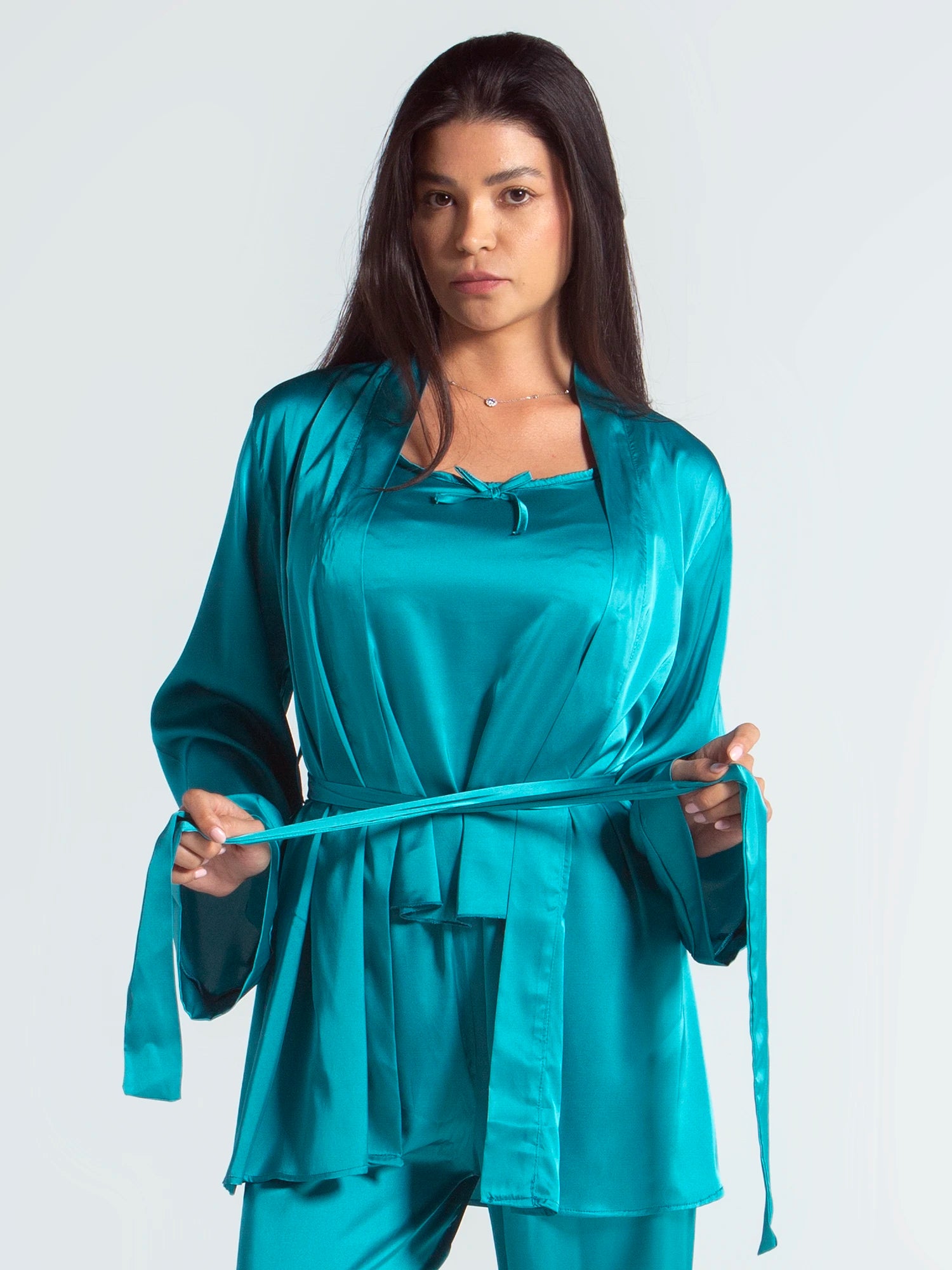 Eve Chantelle Royal Green Satin Pajama Set