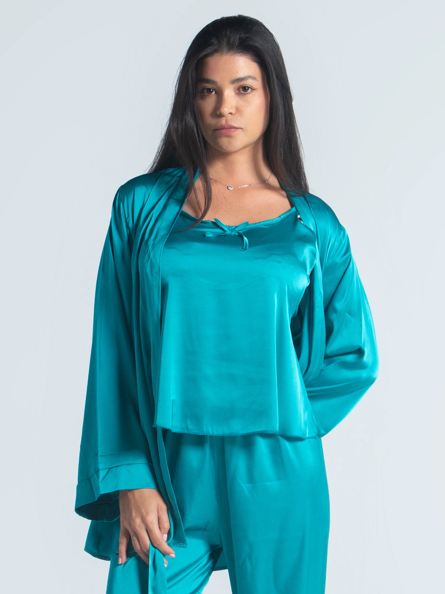 Eve Chantelle Royal Green Satin Pajama Set