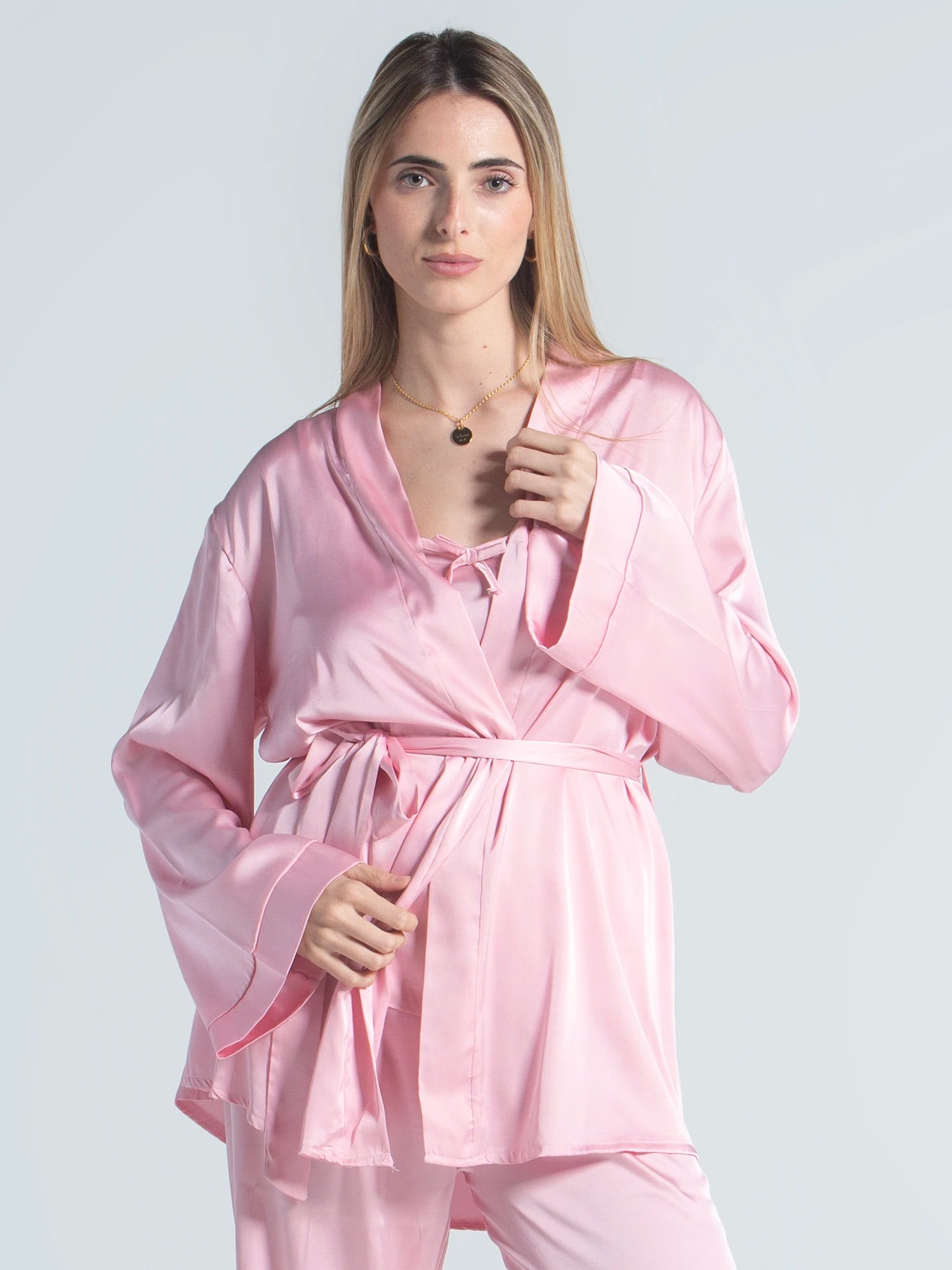 Eve Chantelle Royal Rose Pink Satin Pajama Set