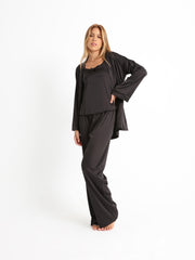 Eve Chantelle Royal Black Satin Pants Pajama Set