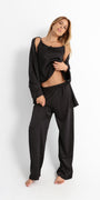 Eve Chantelle Royal Black Satin Pants Pajama Set
