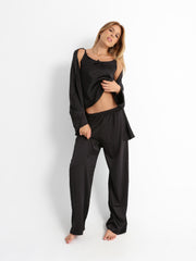 Eve Chantelle Royal Black Satin Pants Pajama Set