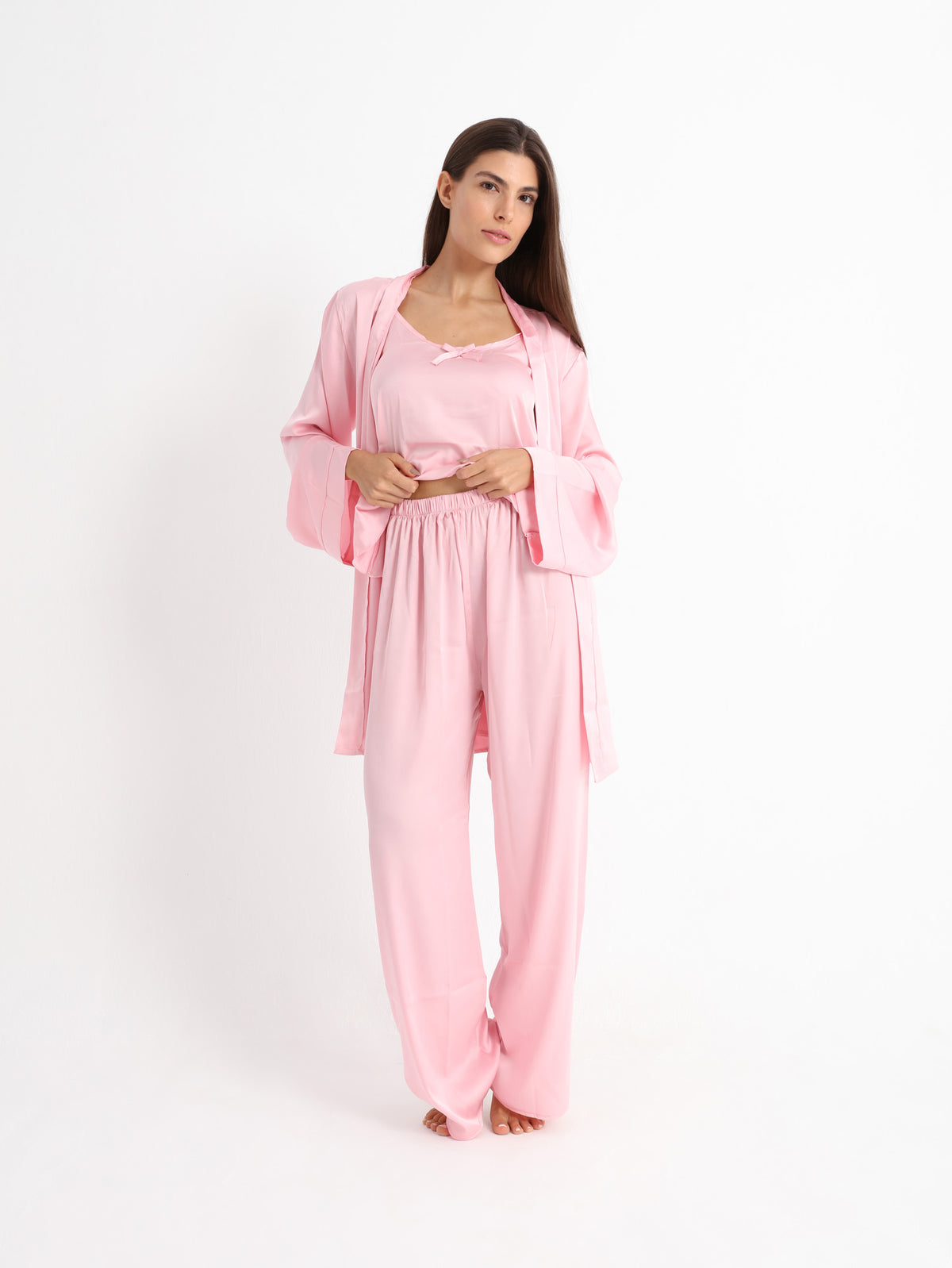 Eve Chantelle Royal Rose Pink Satin Pajama Set