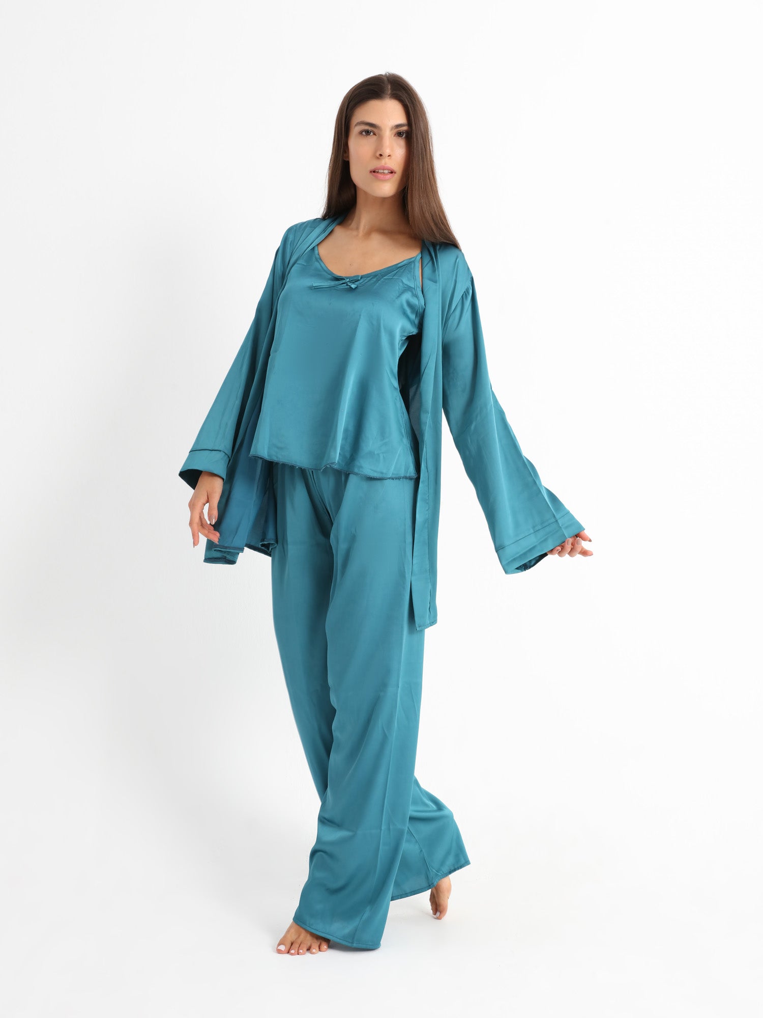 Eve Chantelle Royal Green Satin Pajama Set