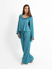 Eve Chantelle Royal Green Satin Pajama Set