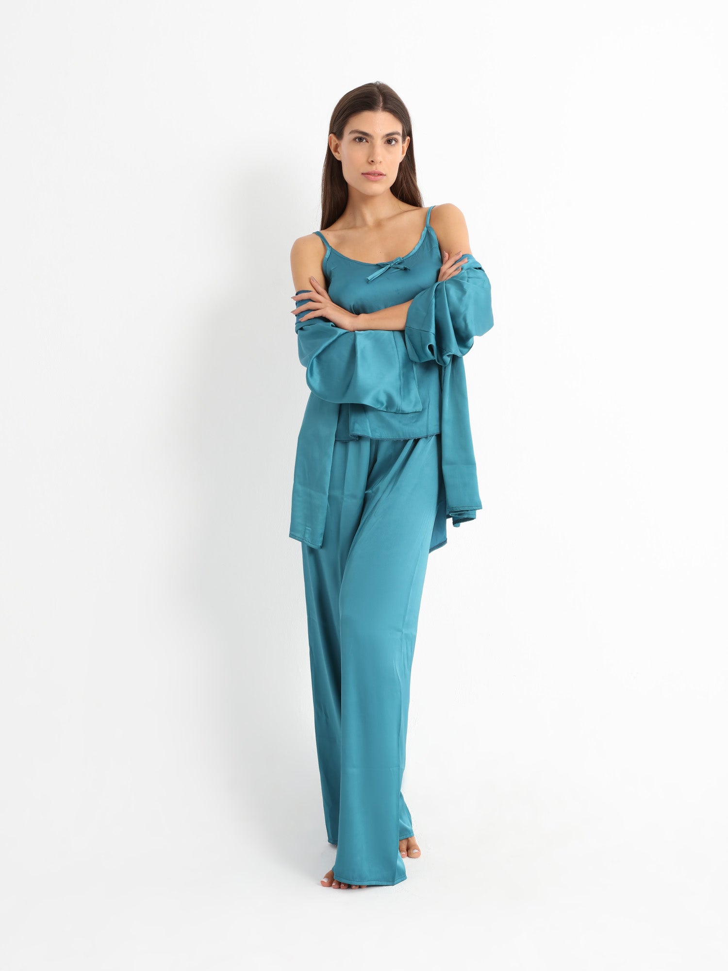 Eve Chantelle Royal Green Satin Pajama Set