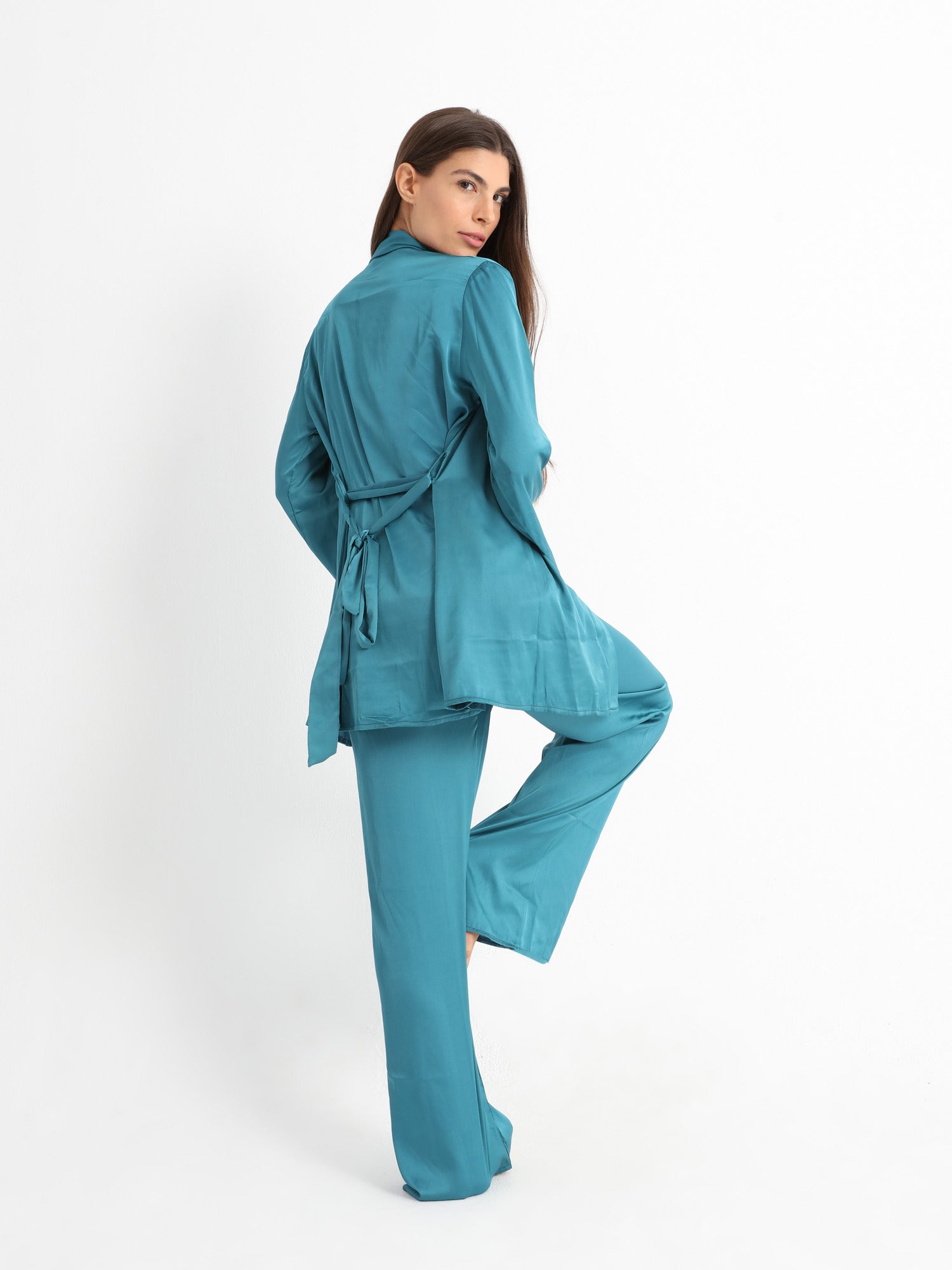 Eve Chantelle Royal Green Satin Pajama Set