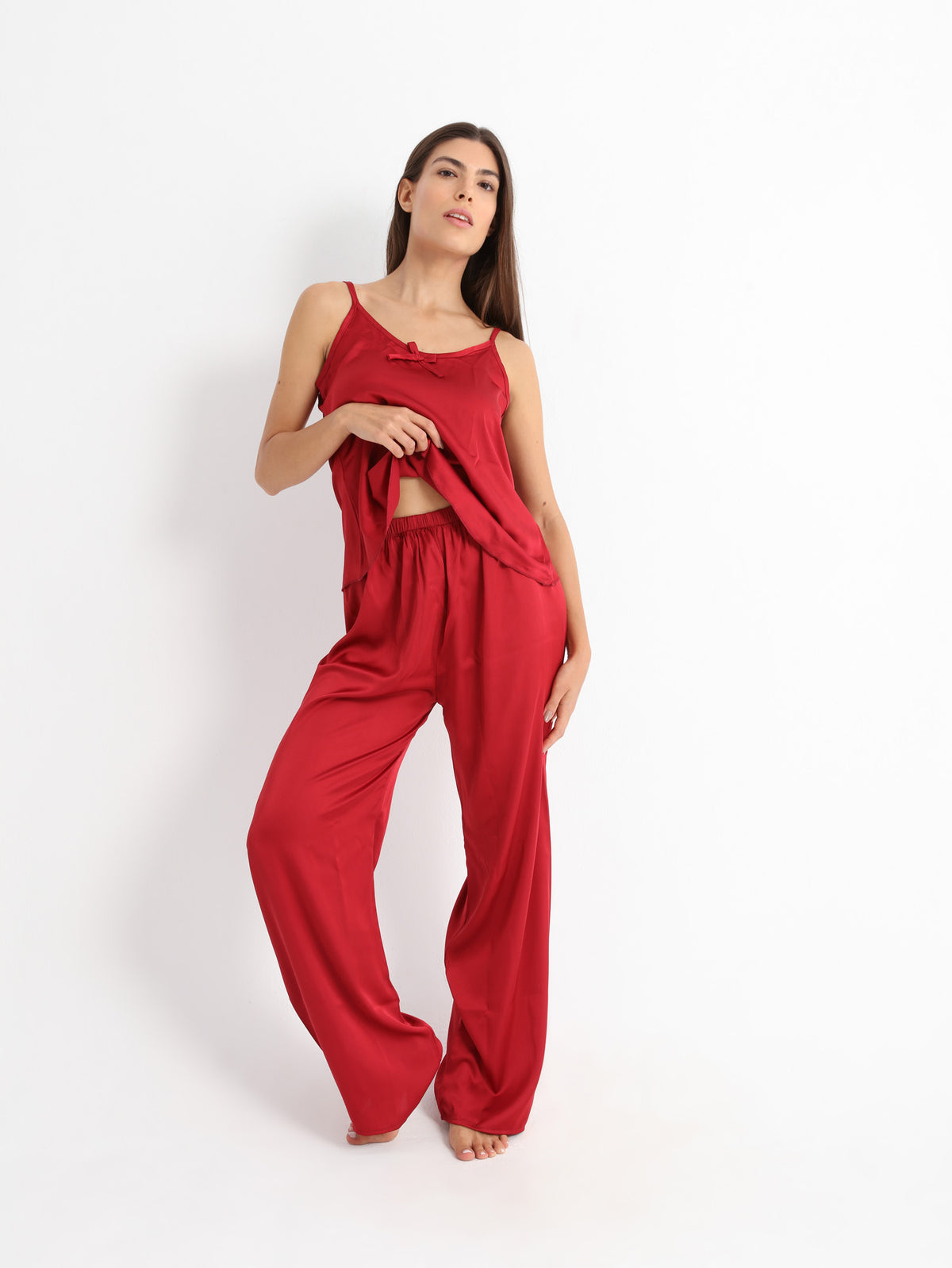 Eve Chantelle Royal RED Satin Pajama Set