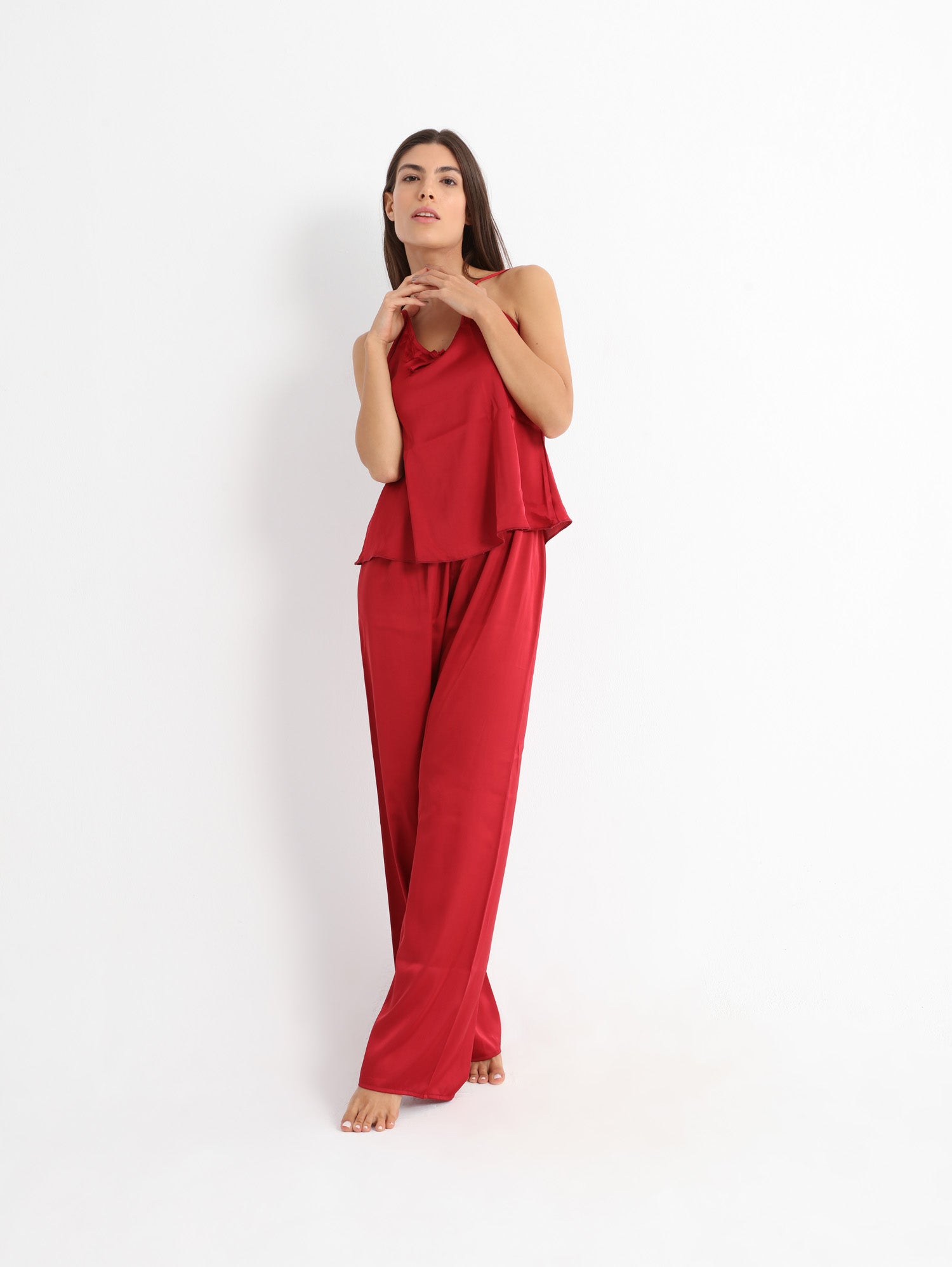 Eve Chantelle Royal RED Satin Pajama Set