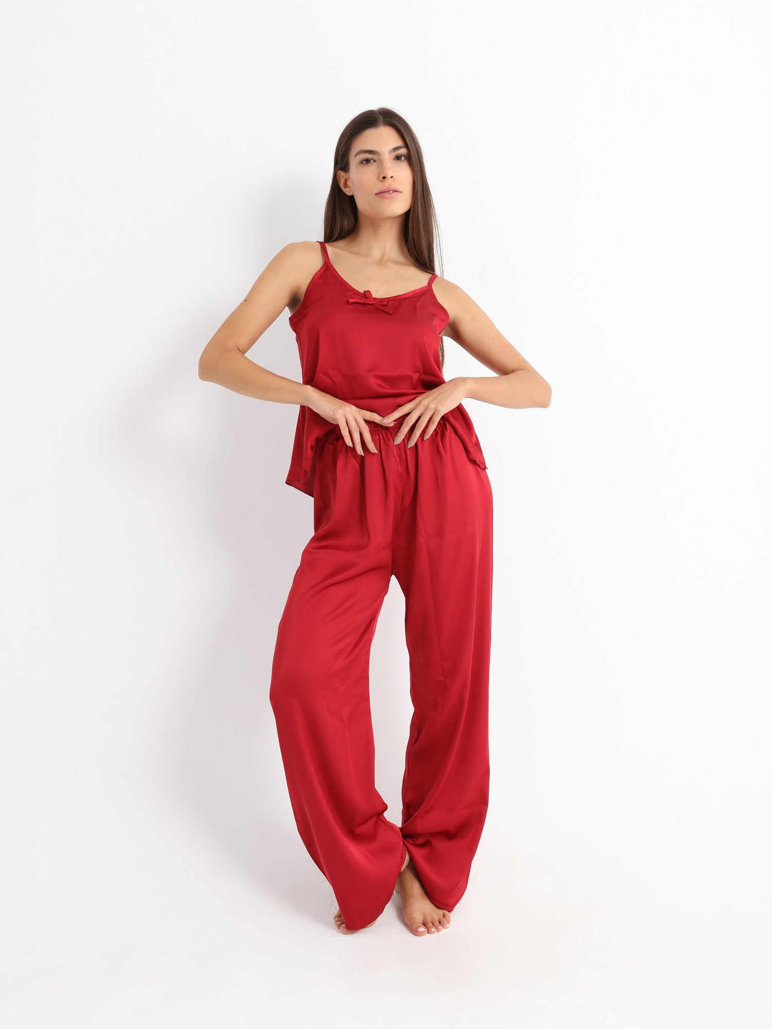 Eve Chantelle Royal RED Satin Pajama Set