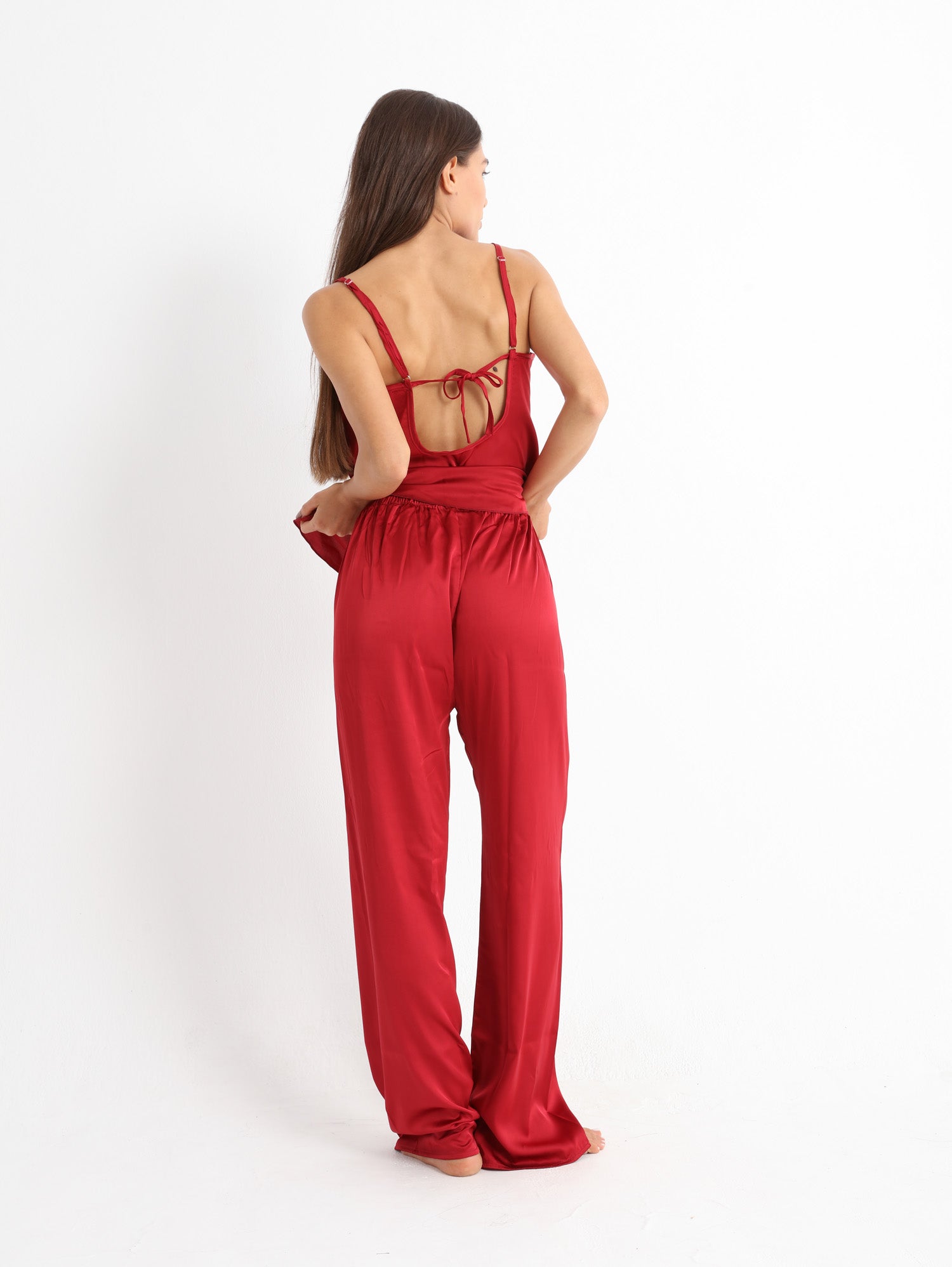 Eve Chantelle Royal RED Satin Pajama Set