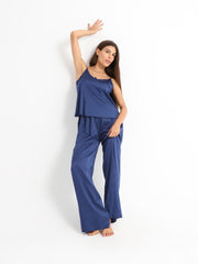 Eve Chantelle Royal Blue Satin Pajama Set