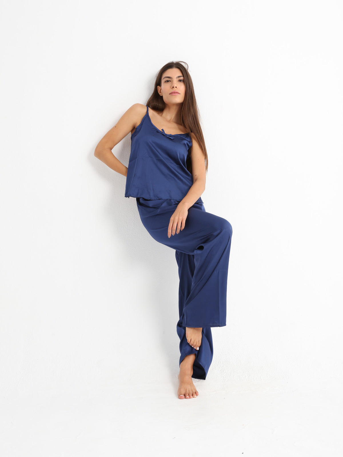 Eve Chantelle Royal Blue Satin Pajama Set