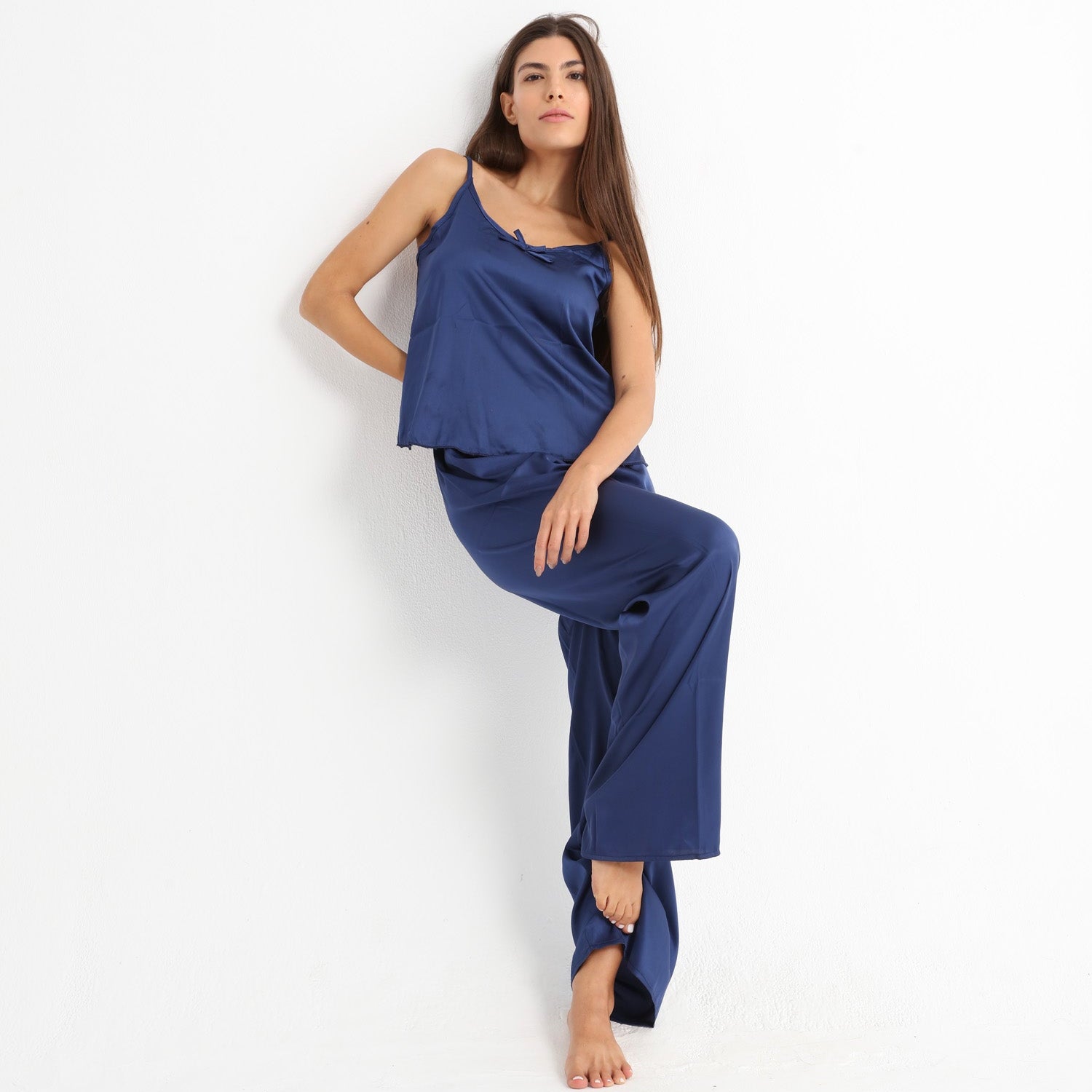Eve Chantelle Royal Blue Satin Pajama Set