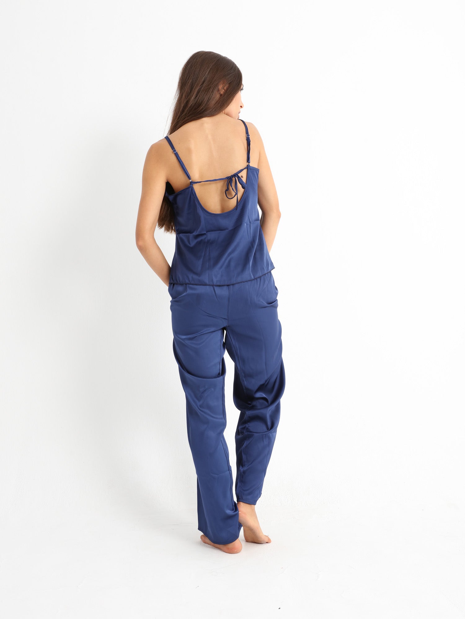 Eve Chantelle Royal Blue Satin Pajama Set