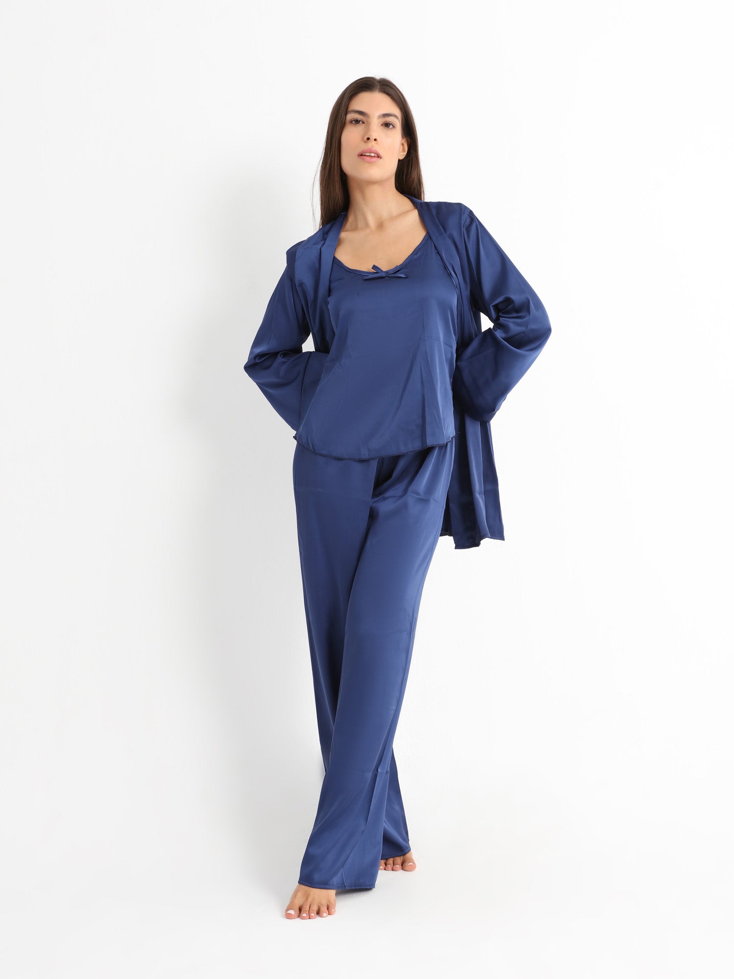 Eve Chantelle Royal Blue Satin Pajama Set