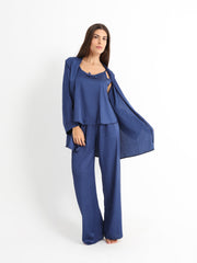 Eve Chantelle Royal Blue Satin Pajama Set