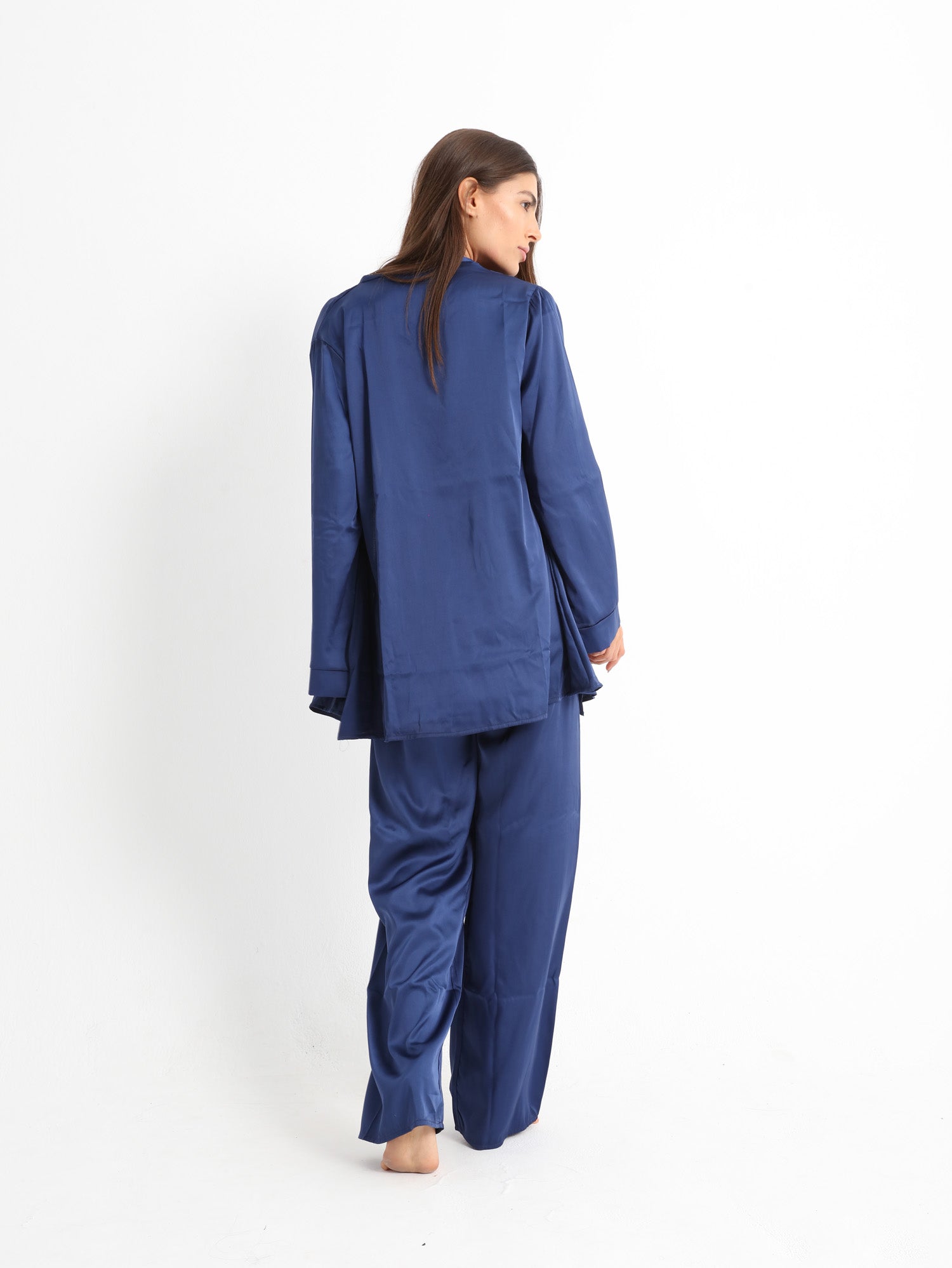 Eve Chantelle Royal Blue Satin Pajama Set