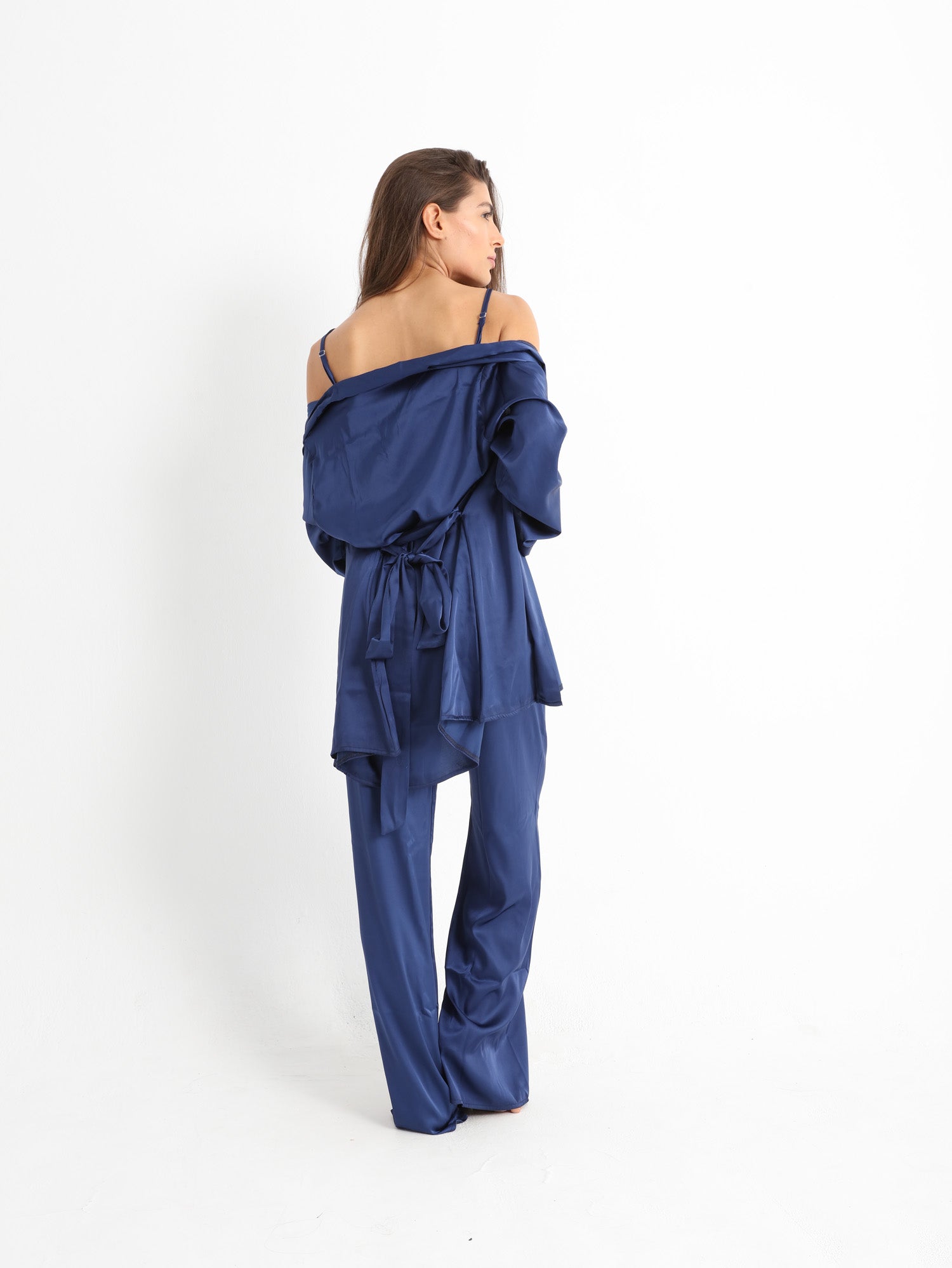 Eve Chantelle Royal Blue Satin Pajama Set