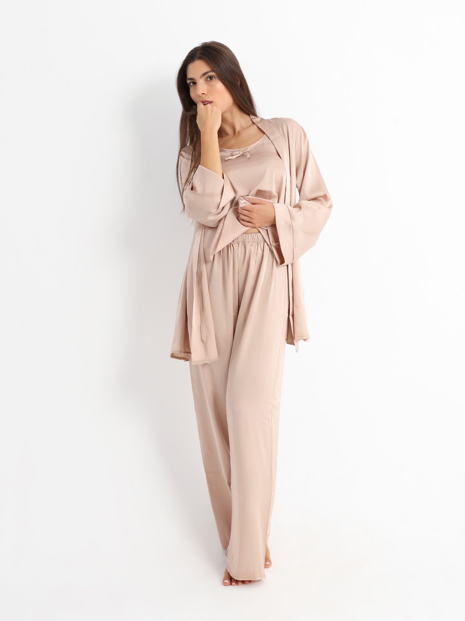 Eve Chantelle Royal Nude Satin Pajama Set