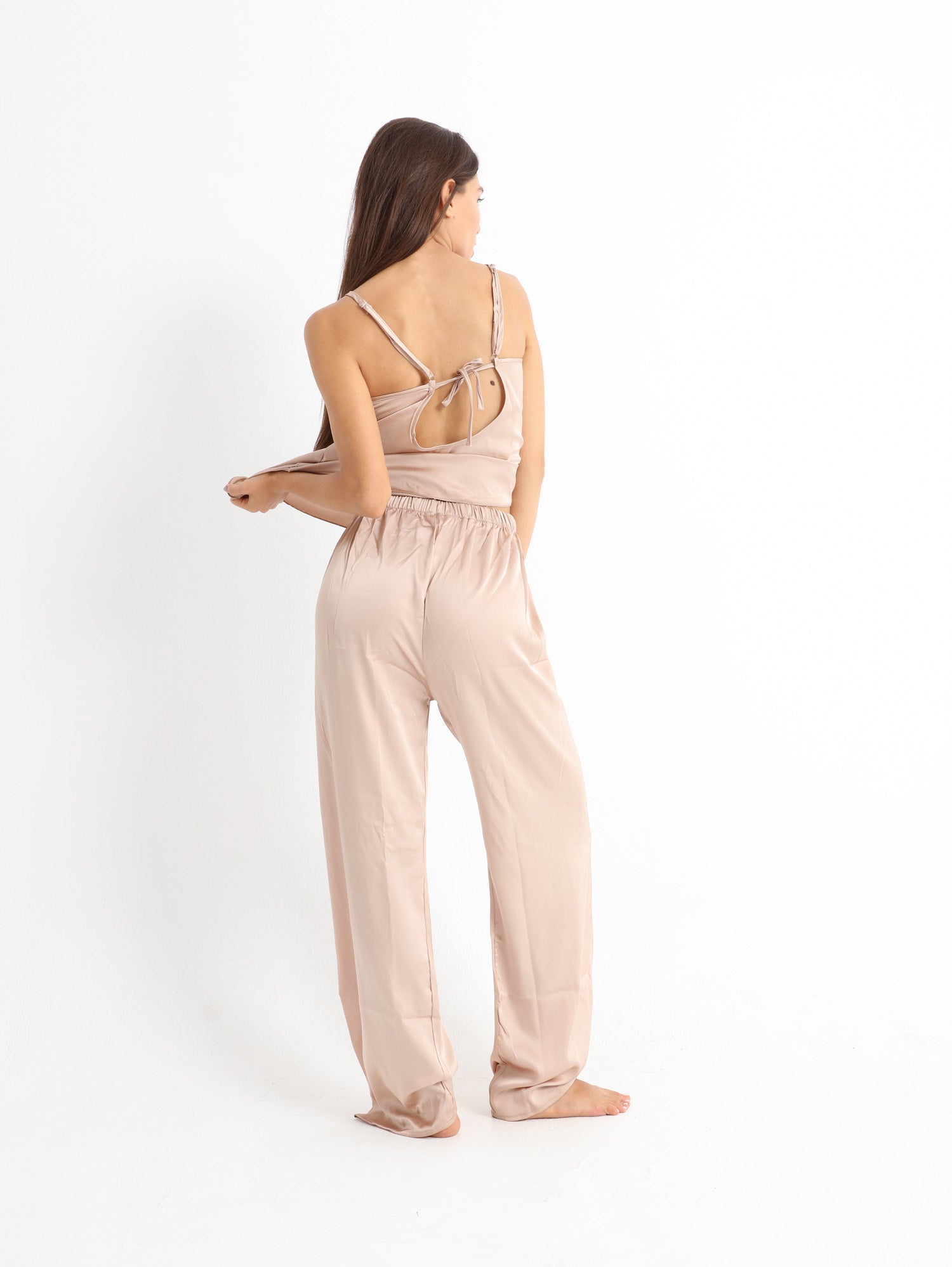 Eve Chantelle Royal Nude Satin Pajama Set