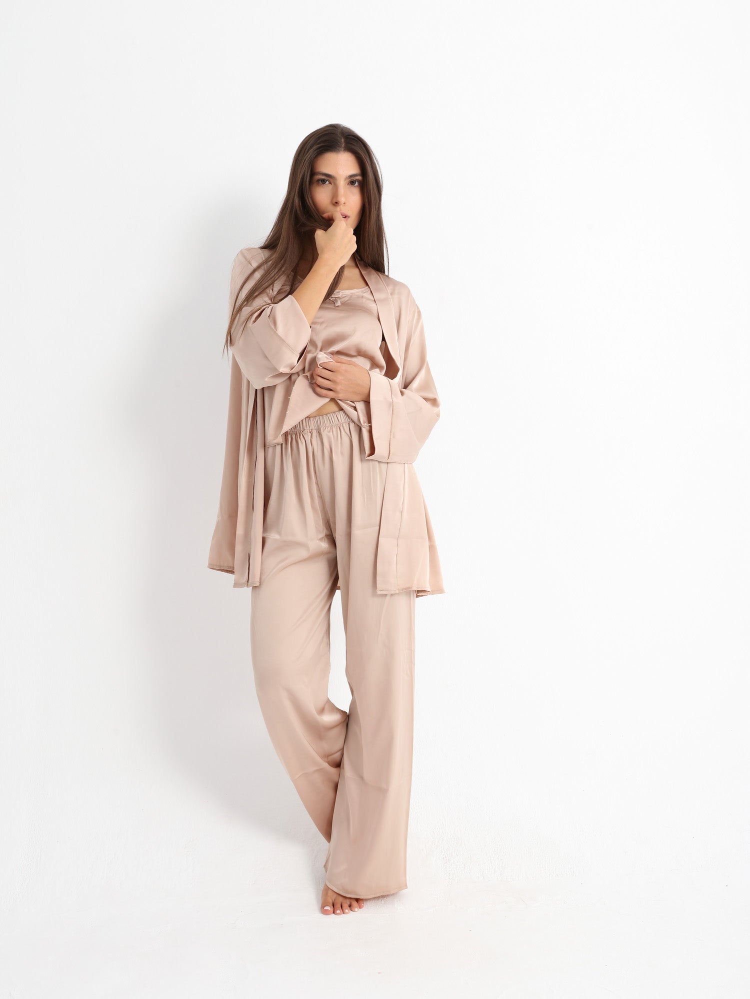 Eve Chantelle Royal Nude Satin Pajama Set