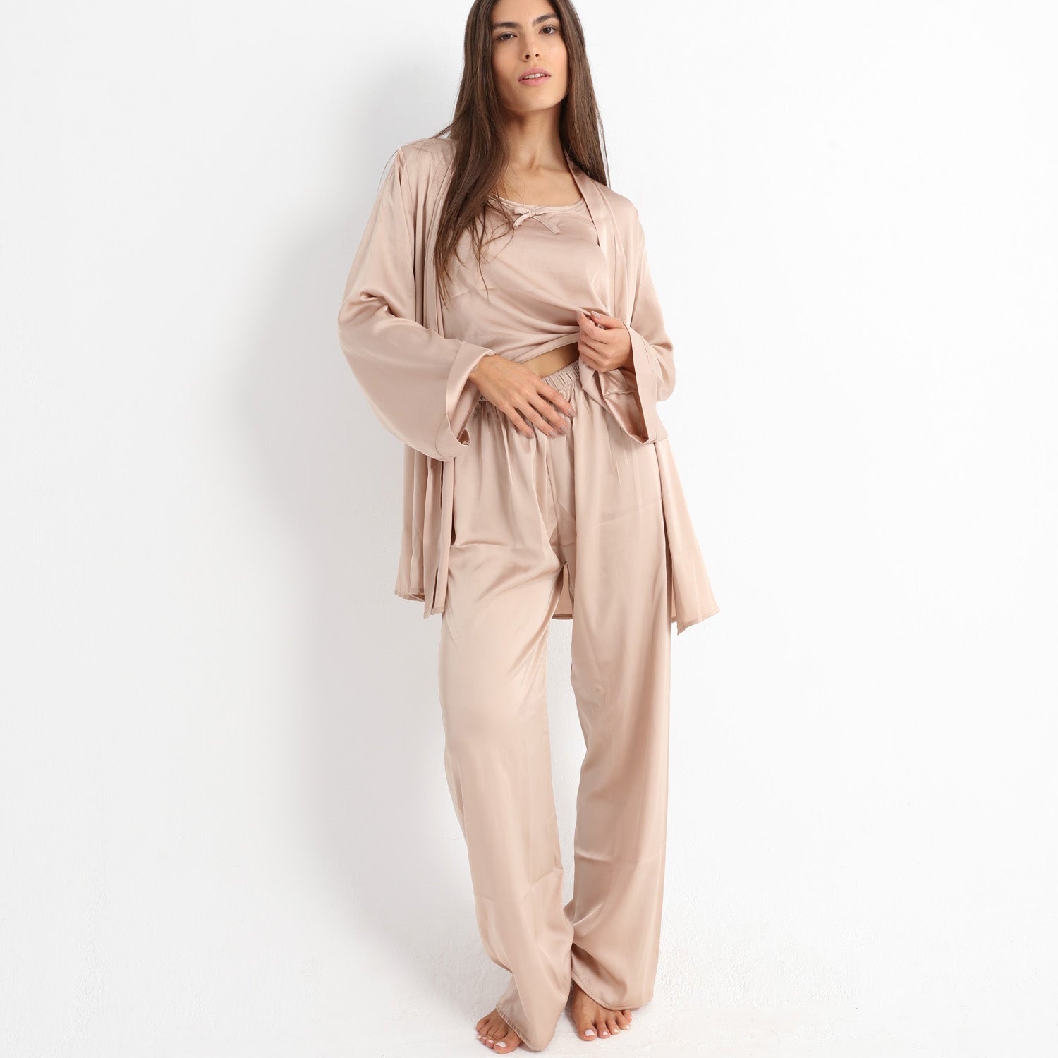 Eve Chantelle Royal Nude Satin Pajama Set