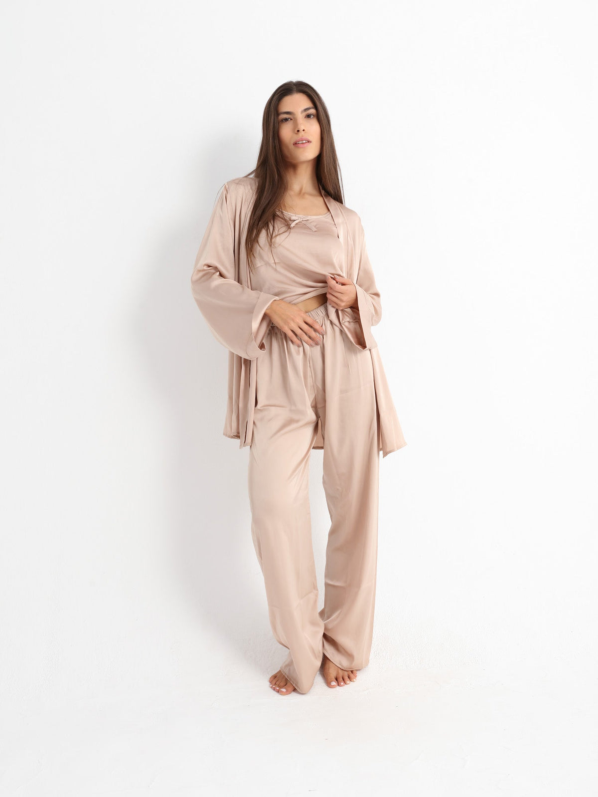 Eve Chantelle Royal Nude Satin Pajama Set