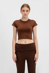 Virmo Cropped Round Neck Top Cap Sleeve