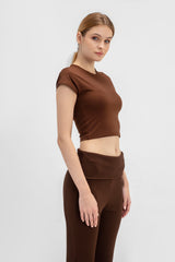 Virmo Cropped Round Neck Top Cap Sleeve