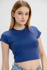 Virmo Cropped Round Neck Top Cap Sleeve