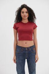 Virmo Cropped Round Neck Top Cap Sleeve