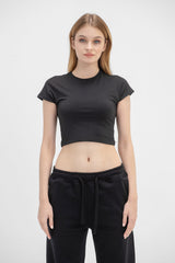 Virmo Cropped Round Neck Top Cap Sleeve