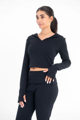 VIRMO Ribbed Cropped Hoodie