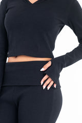 VIRMO Ribbed Cropped Hoodie