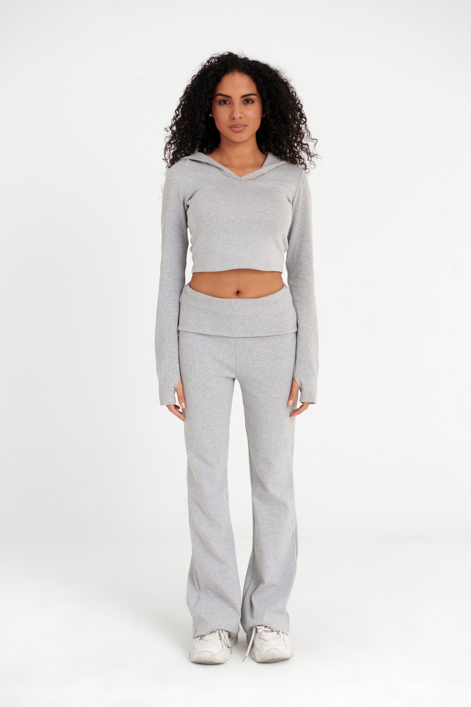 VIRMO Foldover Ribbed Flare Pants