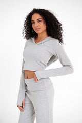 VIRMO Ribbed Cropped Hoodie